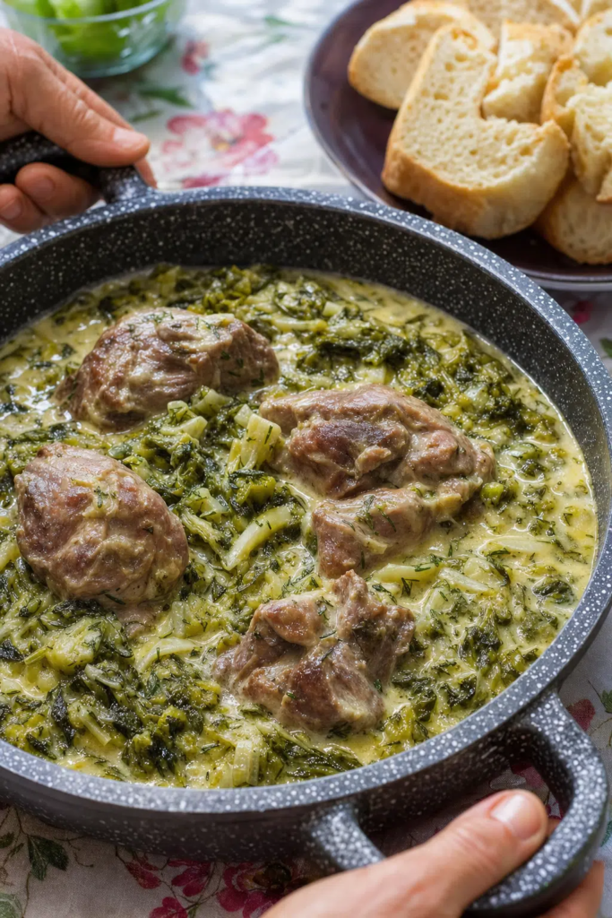 Το κατσικάκι σιγοβράζει μία ώρα, αλλά το μαρούλι μπαίνει μόνο στα τελευταία 10 λεπτά